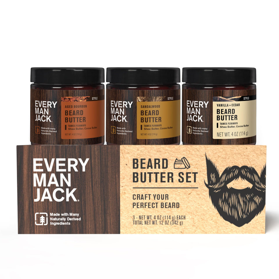 Every Man Jack front packaging showing three 4 oz jars and gift-ready presentation