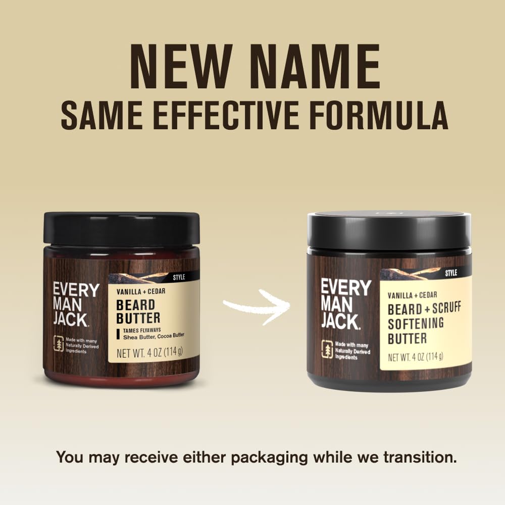 Every Man Jack beard butter in outdoor cedar setting suggesting natural woodsy scent