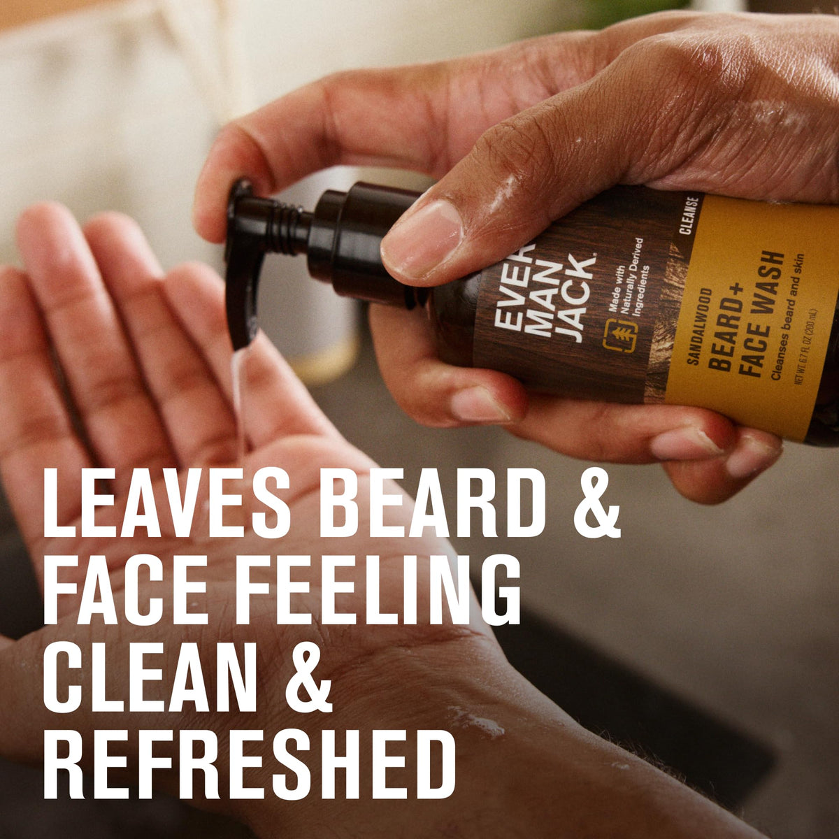 Every Man Jack beard wash used in shower demonstrating clean rinse and hydrated beard