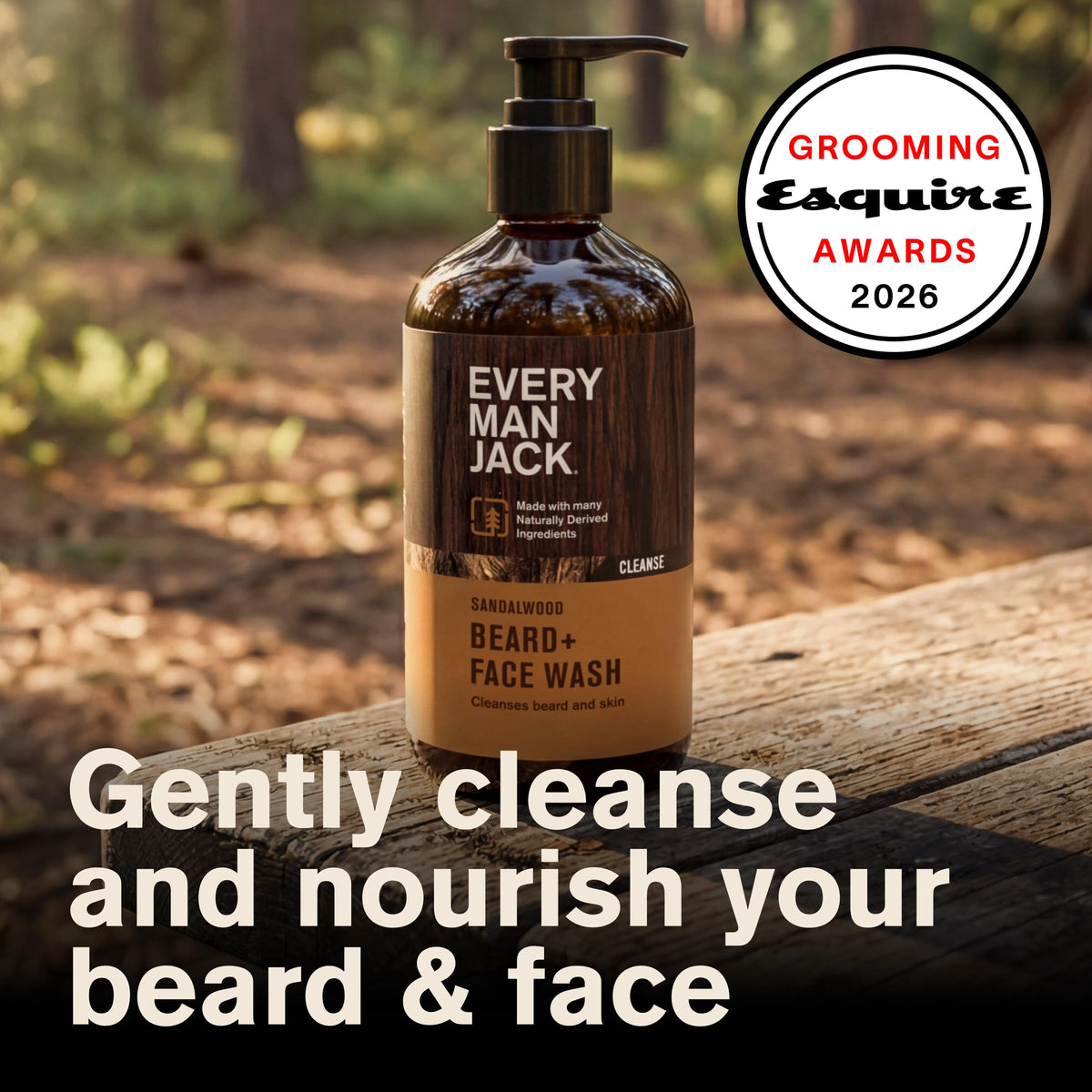 Every Man Jack label close-up highlighting naturally derived ingredients and benefits
