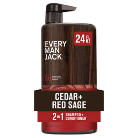 Every Man Jack front bottle showing cedar and red sage scent, easy grab