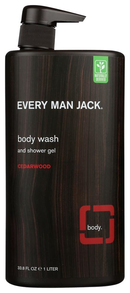 Every Man Jack cedarwood front bottle showing label and recycled packaging benefit
