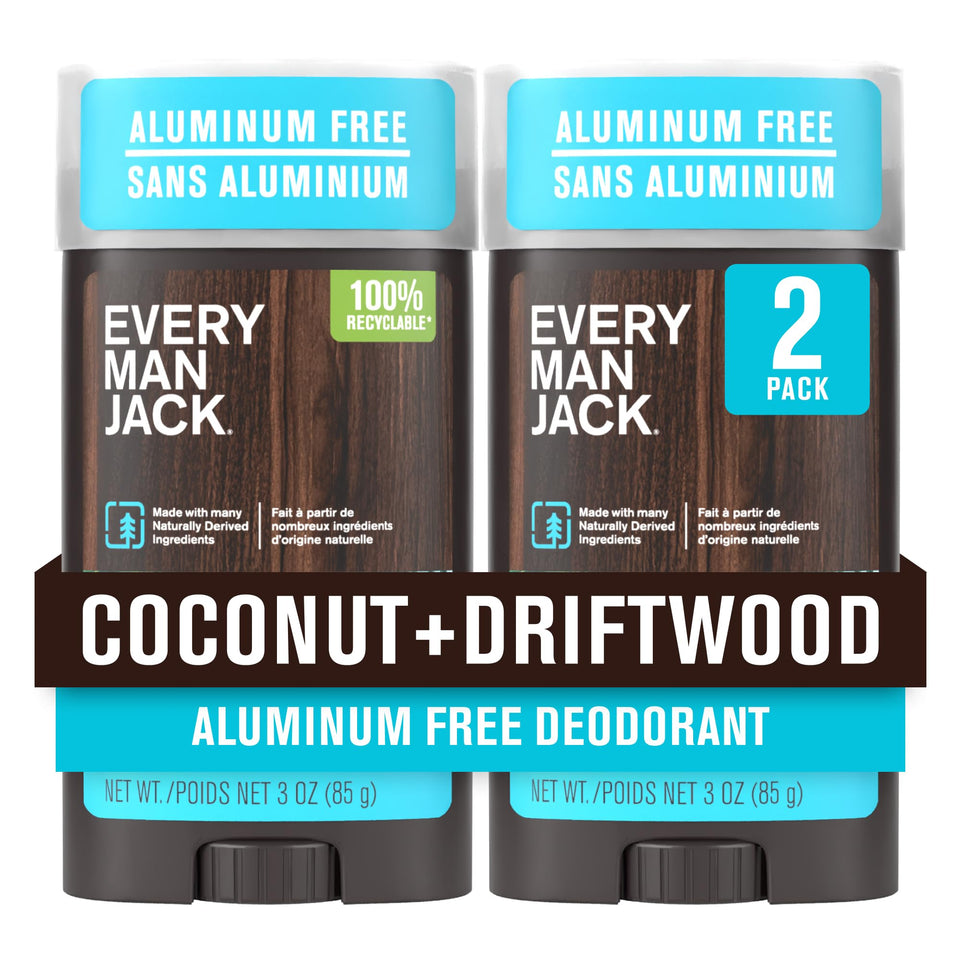 Every Man Jack front packaging showing two 3oz sticks and recyclable claim