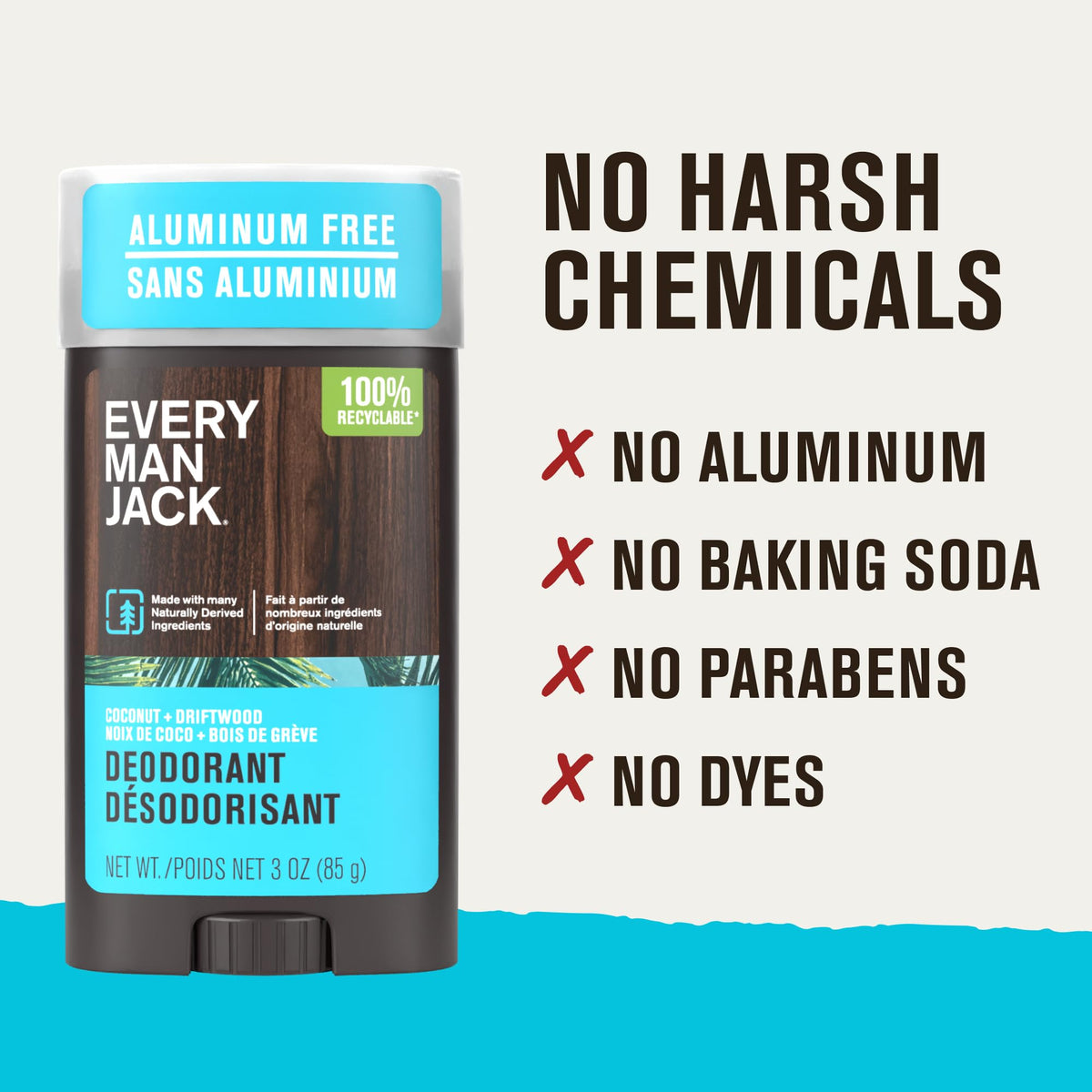 Every Man Jack deodorant on bathroom shelf implying daily grooming routine