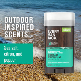 Every Man Jack deodorant held in hand to show size and portability