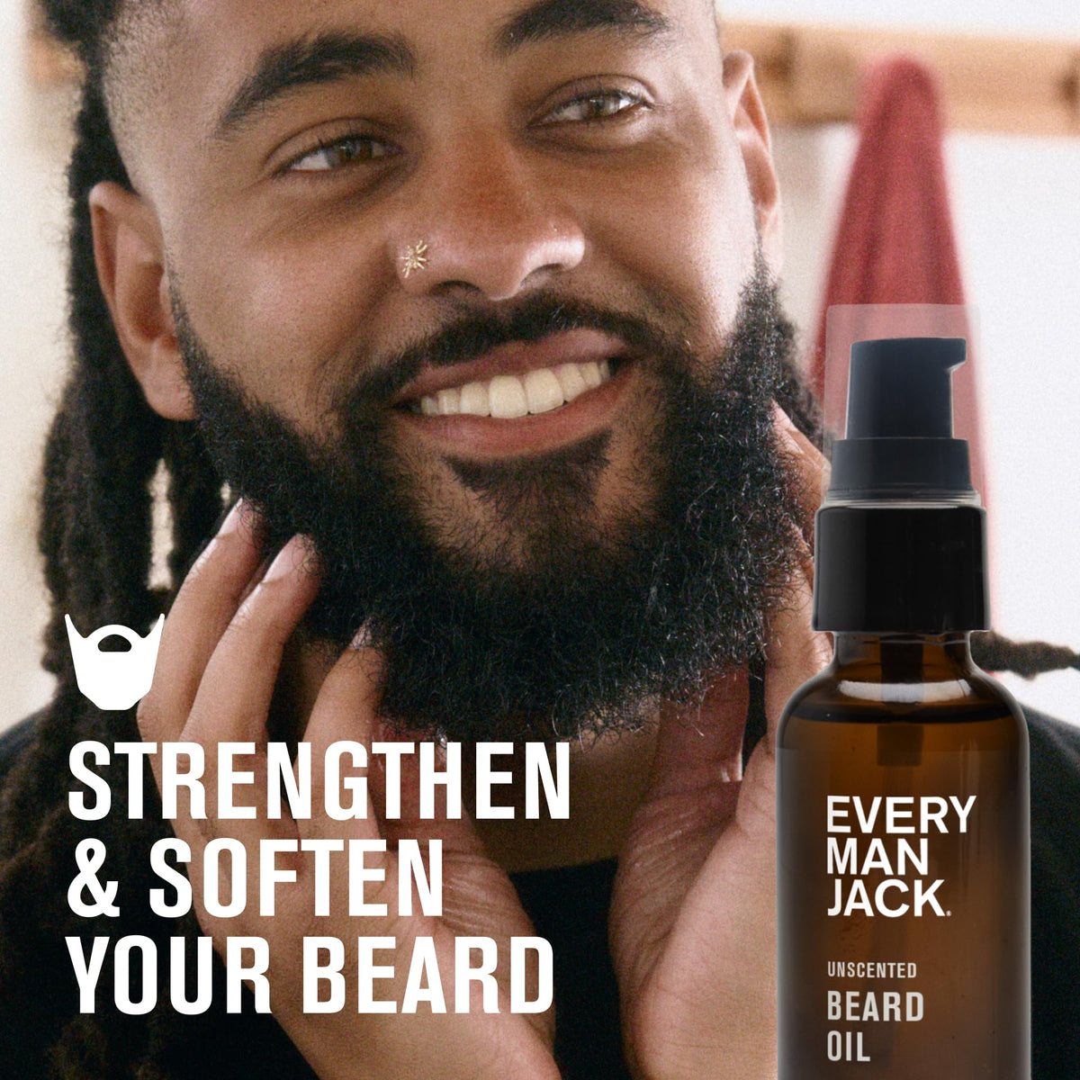Every Man Jack dropper close-up dispensing oil for precise application and minimal waste