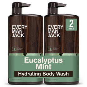 Every Man Jack front packaging showing bold eucalyptus mint scent and large size benefit