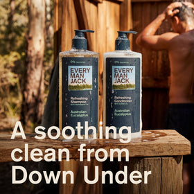 Every Man Jack shampoo being poured to show lathering and effective cleansing