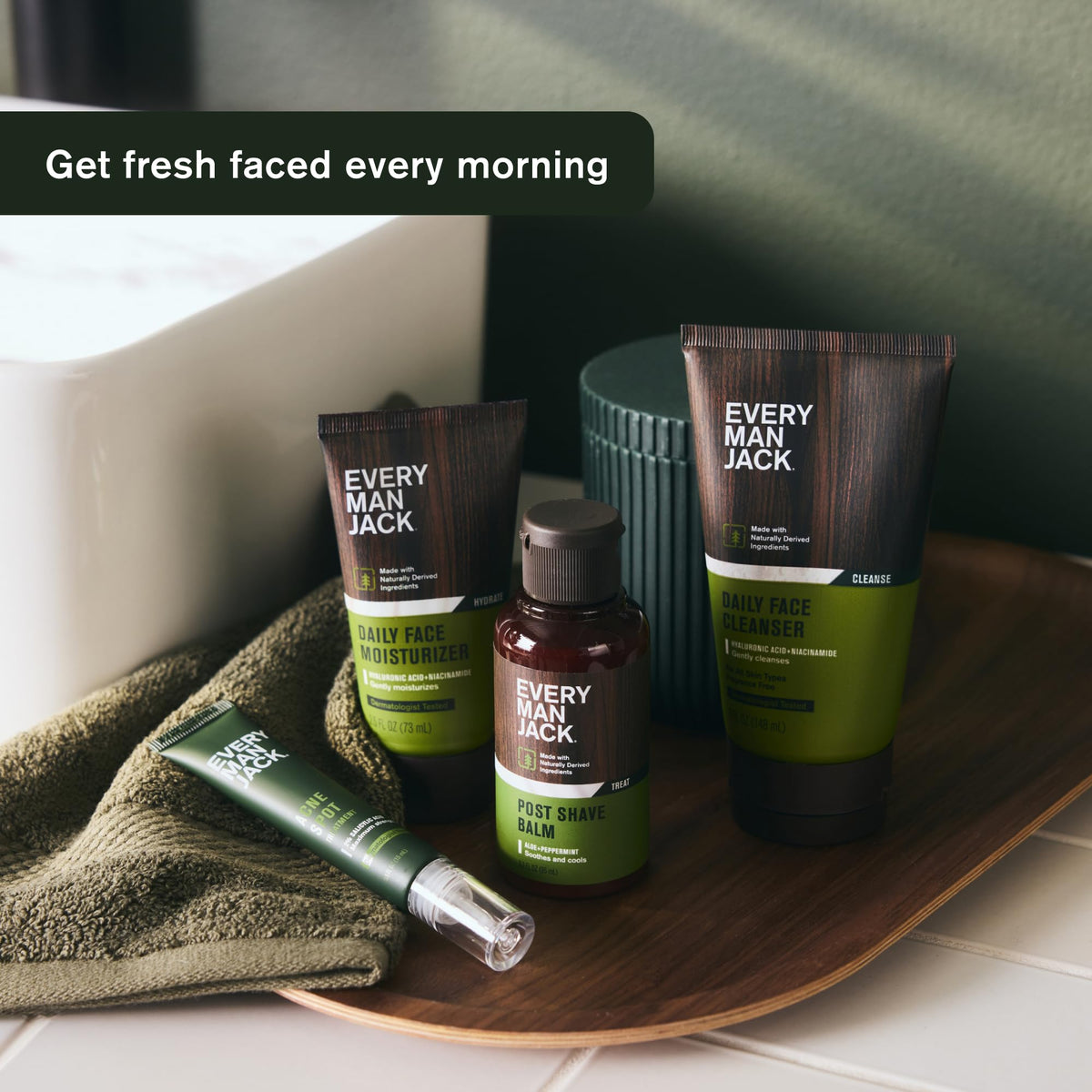 Every Man Jack ingredients label close-up highlighting hyaluronic acid benefit