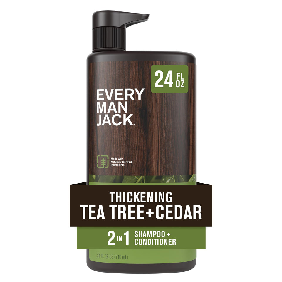 Every Man Jack front bottle 24oz showing clear label and convenient size for value