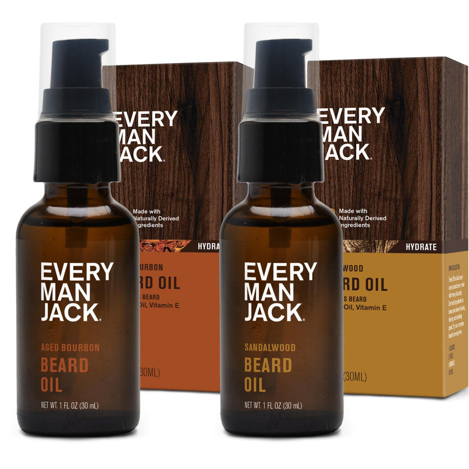 Every Man Jack front packaging showing two 1 fl oz bottles and refined benefit