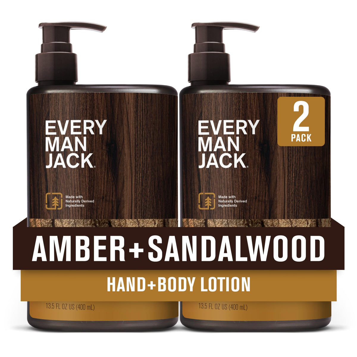 Every Man Jack front packaging showing amber and sandalwood scent, highlights quick absorption