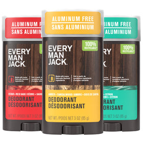 Every Man Jack front packaging showing three full-size sticks and scent variety