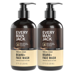 Every Man Jack front packaging showing vanilla cedar scent and two-pack convenience