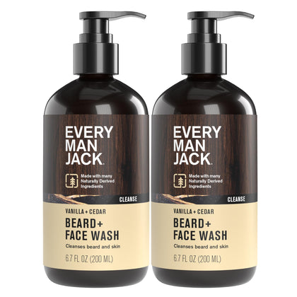 Every Man Jack front packaging showing vanilla cedar scent and two-pack convenience