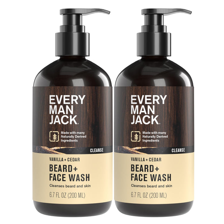 Every Man Jack front packaging showing vanilla cedar scent and two-pack convenience