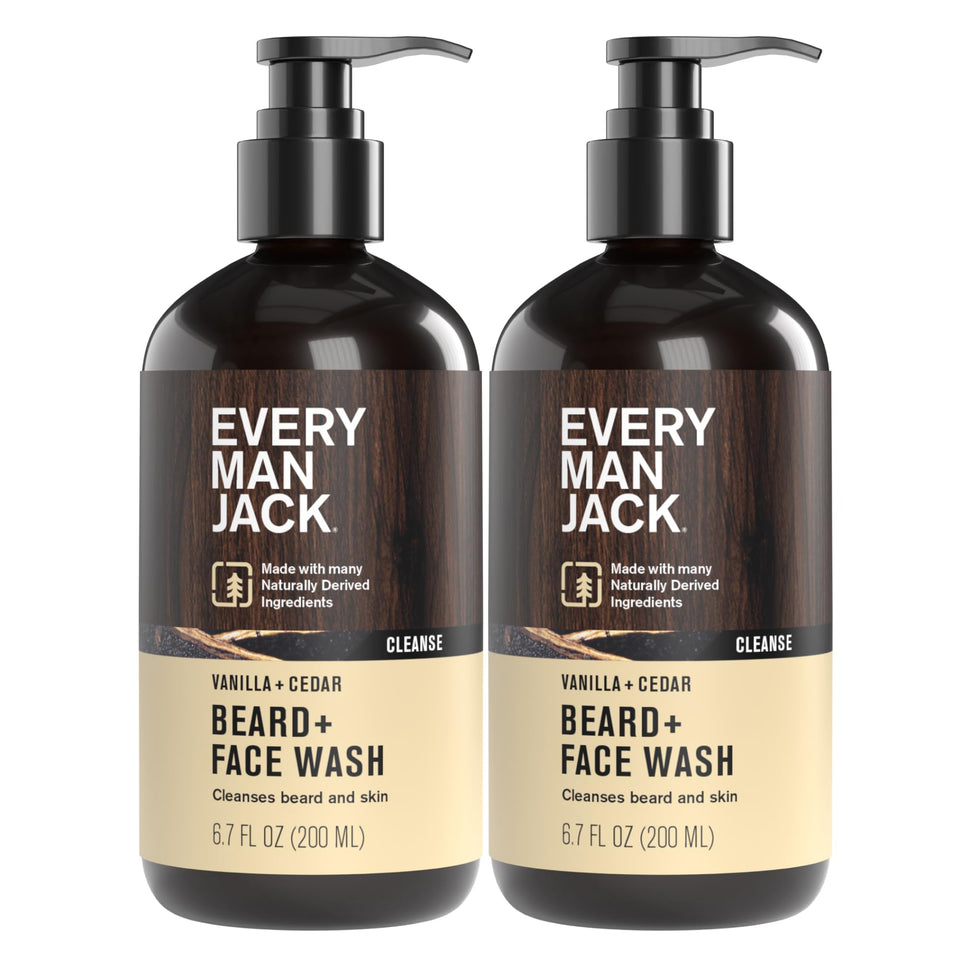 Every Man Jack front packaging showing vanilla cedar scent and two-pack convenience