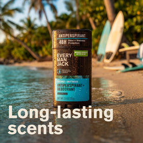 Every Man Jack product label highlighting aluminum zirconium GLY 20% active protection