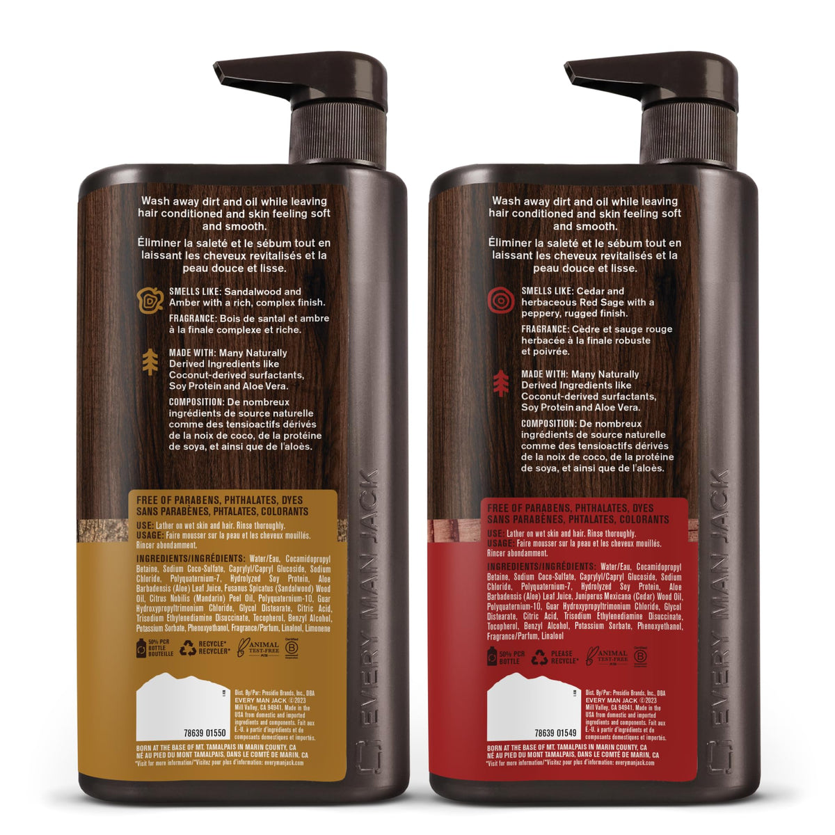 Label close-up of Every Man Jack showing ingredients and B Corp certification