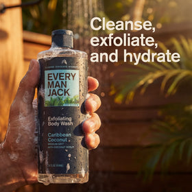 Every Man Jack rich lather on skin demonstrating exfoliation and cleansing benefit