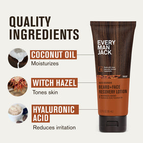 Every Man Jack lotion being applied to facial hair showing itch relief benefit