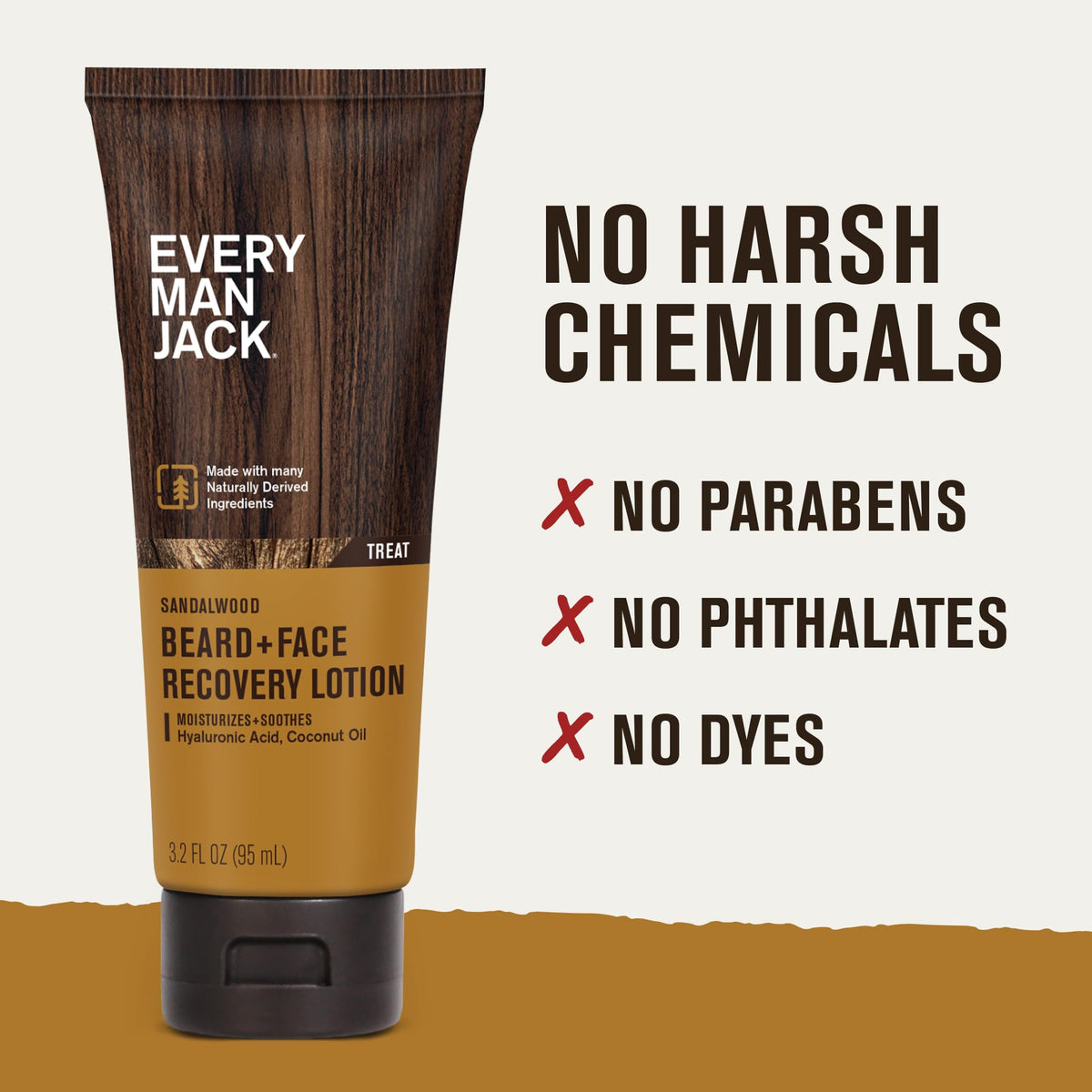Every Man Jack lotion beside ruler illustrating compact 3.2oz travel-friendly size