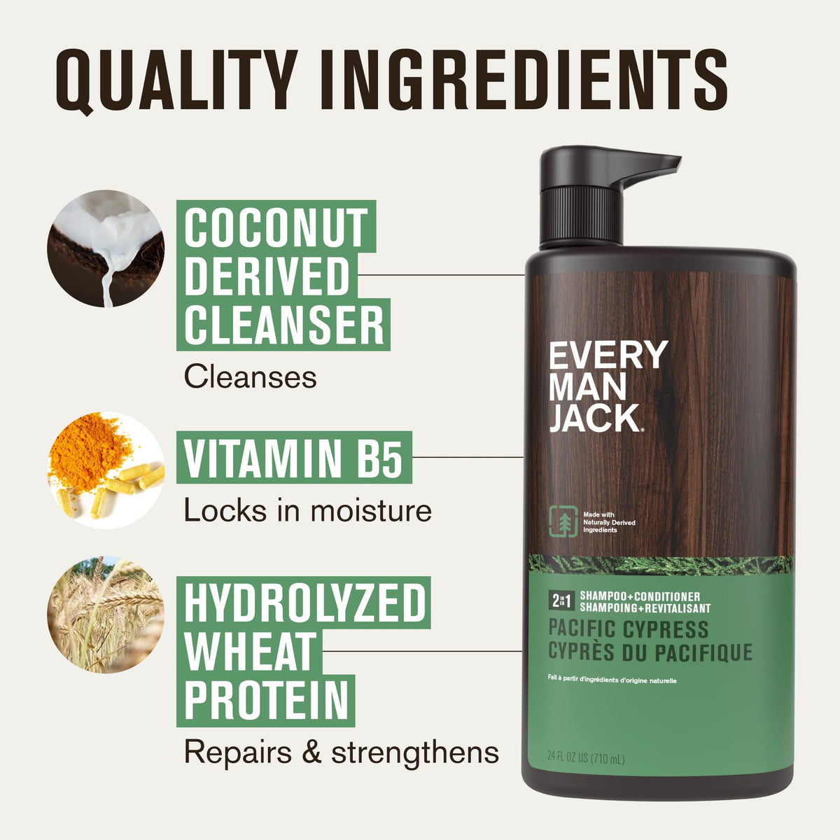 Every Man Jack label and ingredients panel highlighting natural ingredients benefit