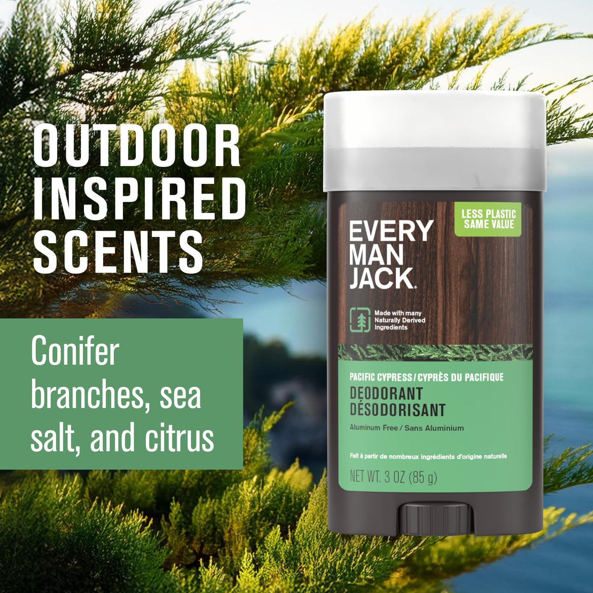 Every Man Jack side label close-up featuring ingredient and scent information
