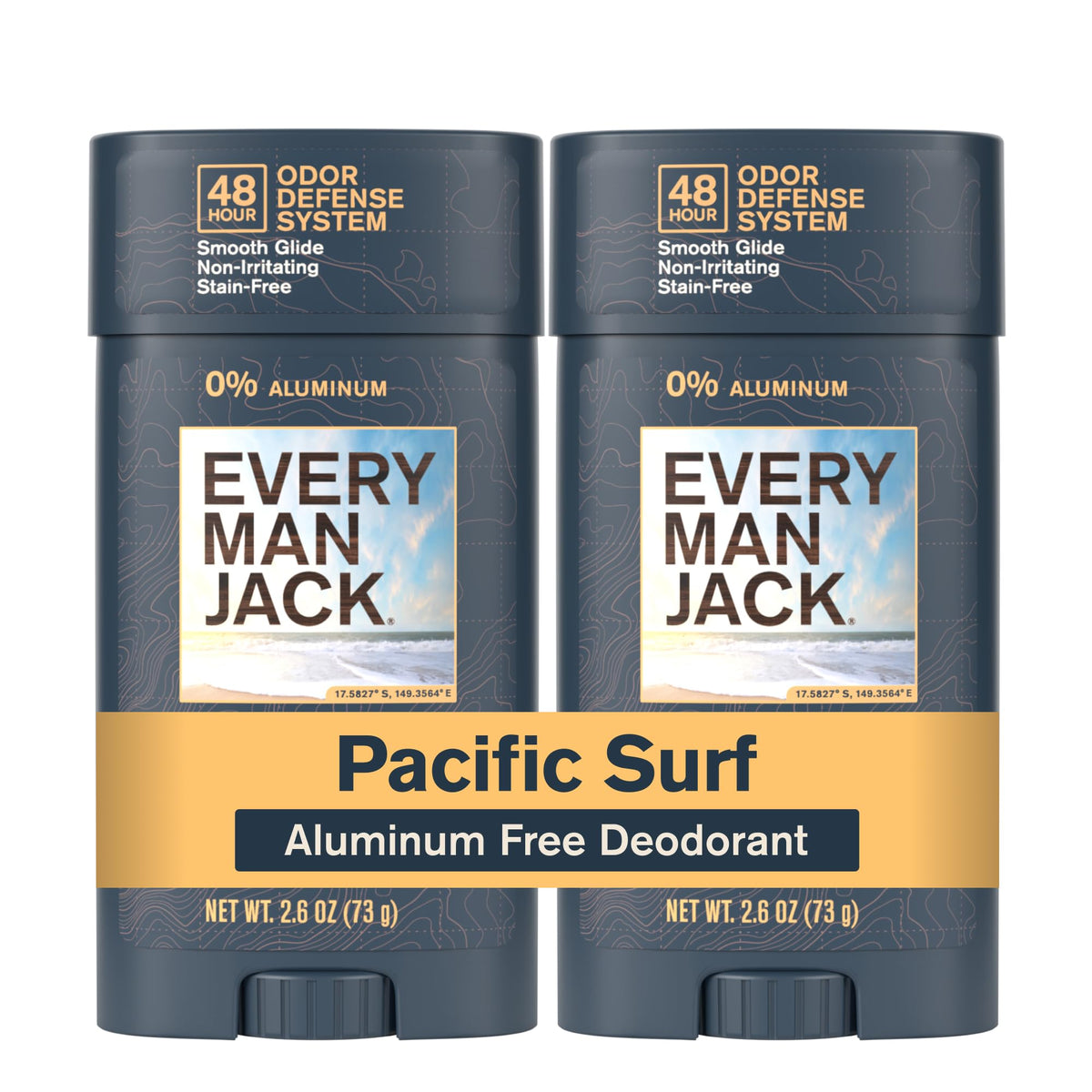 Every Man Jack front packaging showing Pacific Surf scent and two-count value
