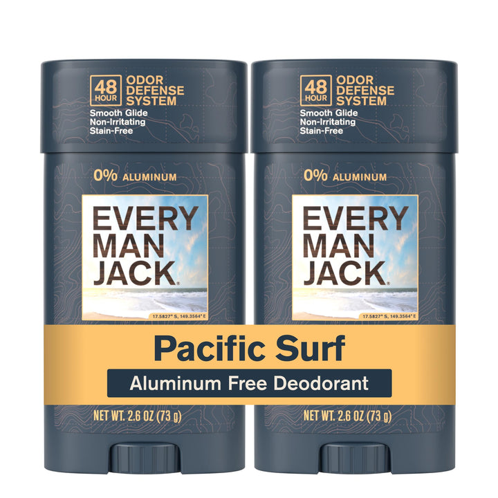 Every Man Jack front packaging showing Pacific Surf scent and two-count value