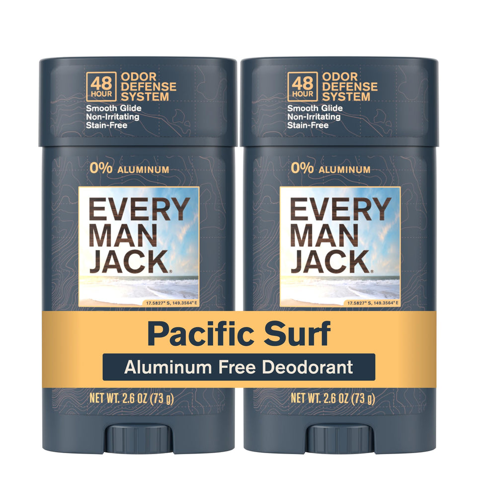 Every Man Jack front packaging showing Pacific Surf scent and two-count value