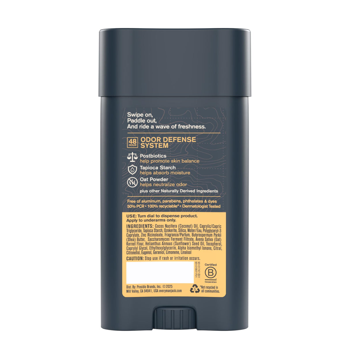 Every Man Jack label close-up with B Corp and made-in-USA trust signals