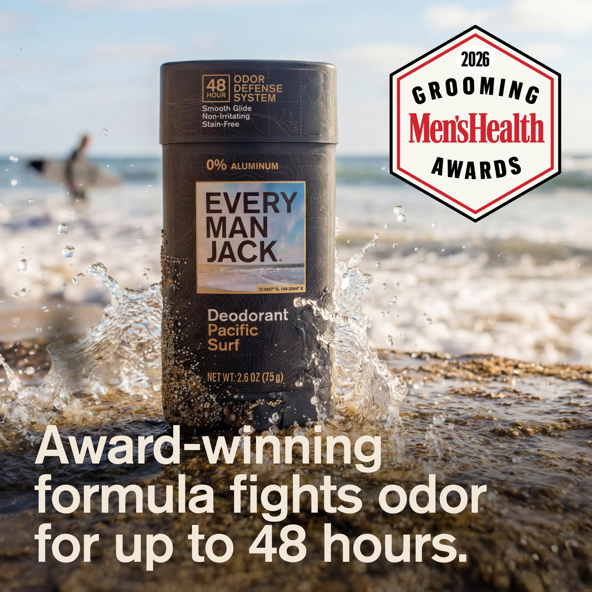 Every Man Jack close-up of deodorant stick texture showing smooth glide benefit