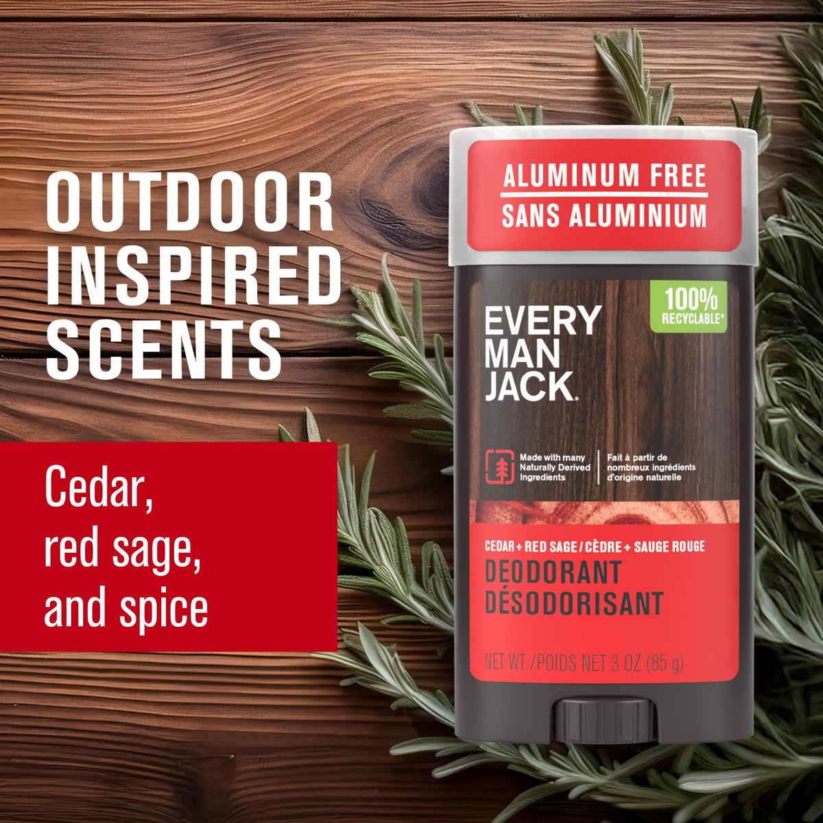 Every Man Jack three-pack of 3 oz sticks offering long-lasting odor protection