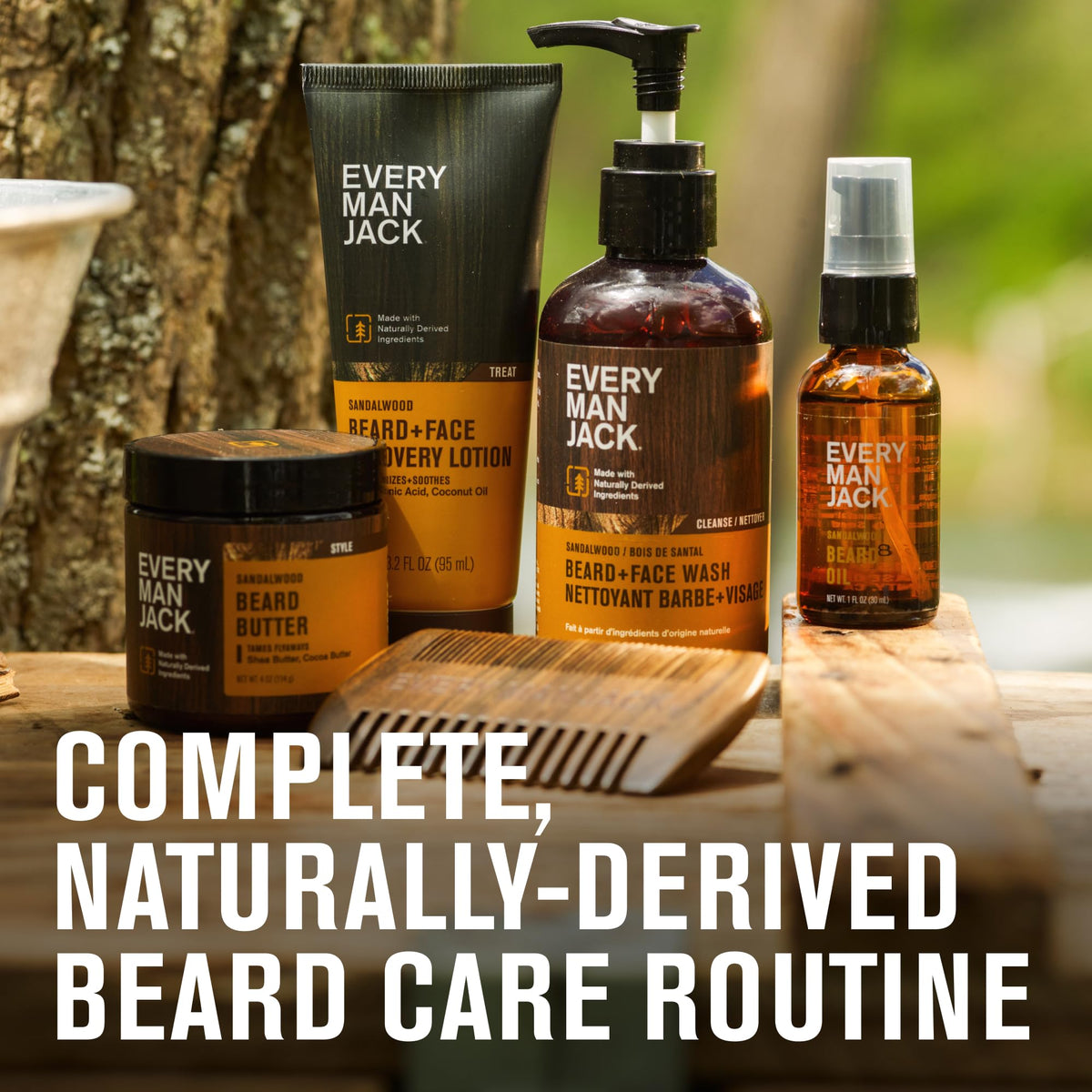 Every Man Jack products arranged in bathroom lifestyle suggesting daily routine