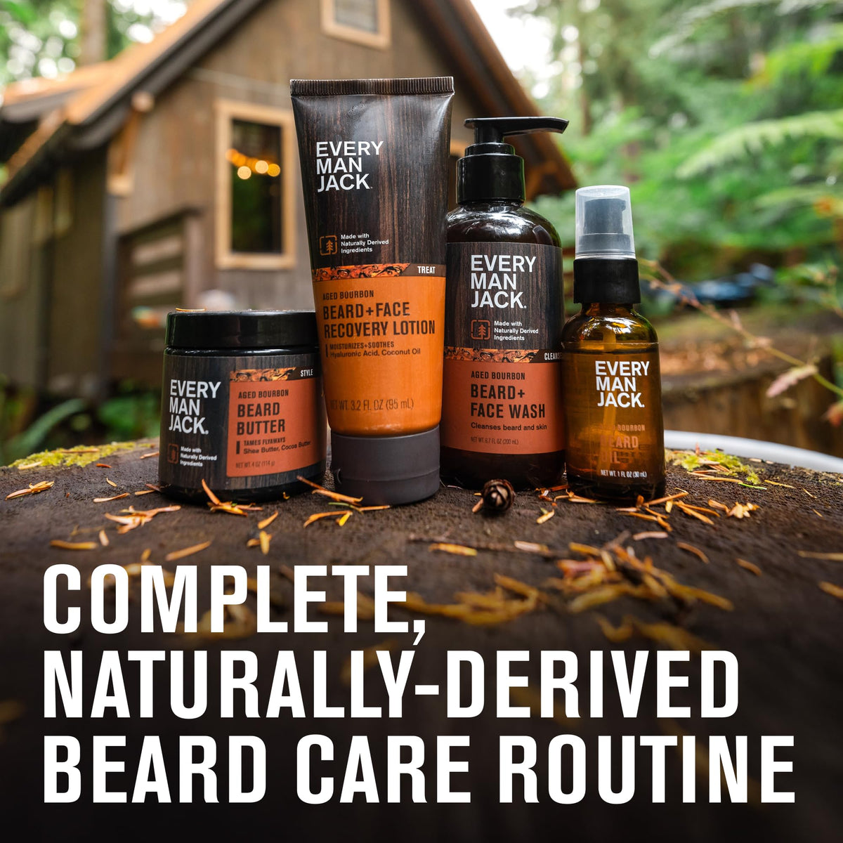 Every Man Jack products beside a hand showing full-size scale and portability