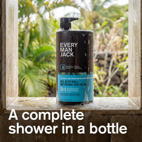 Every Man Jack pump dispenser close-up for easy one-hand dosing benefit