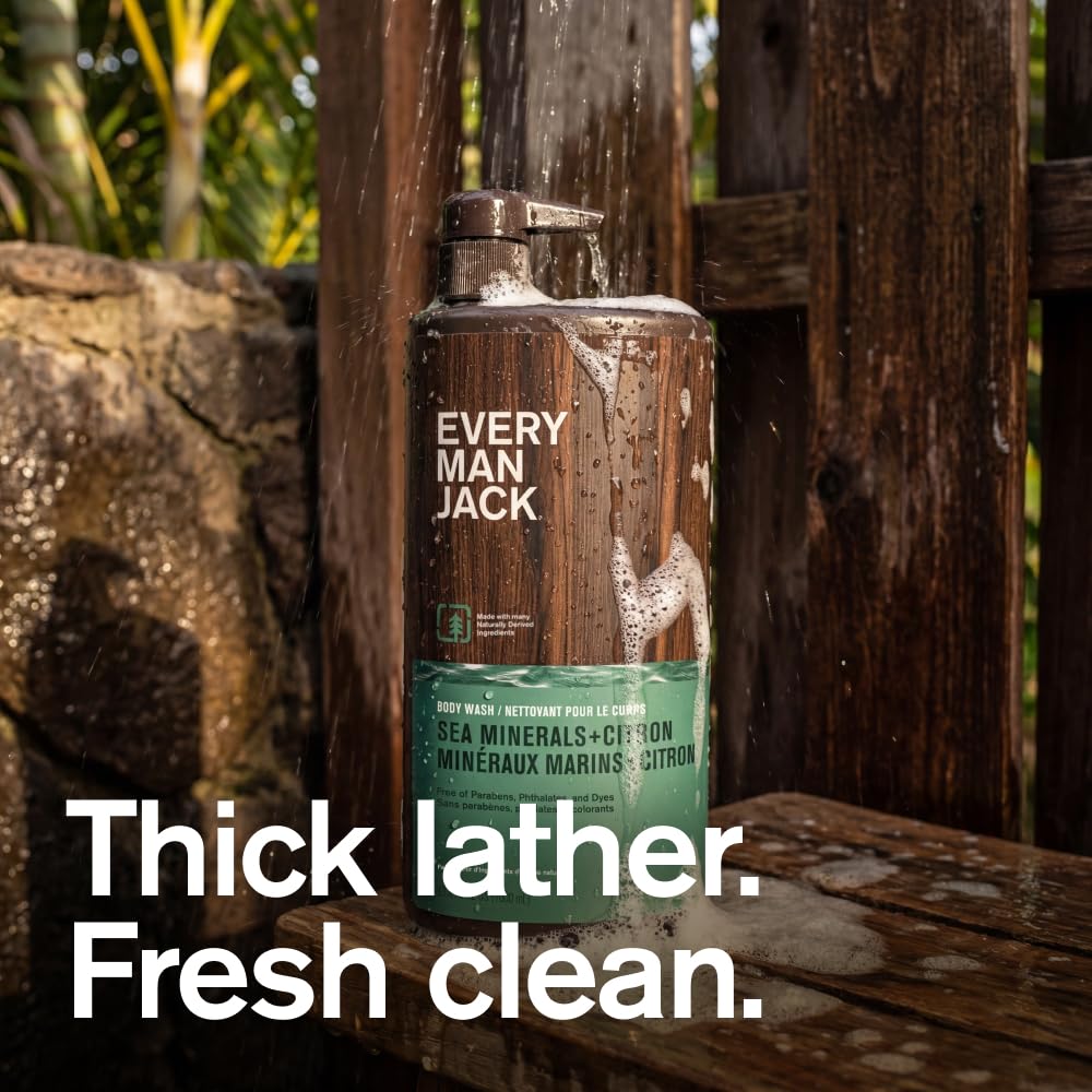 Every Man Jack pump dispenser closeup for easy one-handed use and control