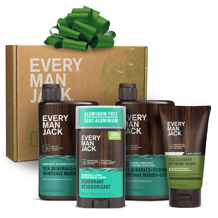 Every Man Jack front packaging showing the Sea Minerals + Citron gift set for easy gifting
