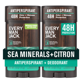 Every Man Jack front packaging showing two-count pack and scent benefit