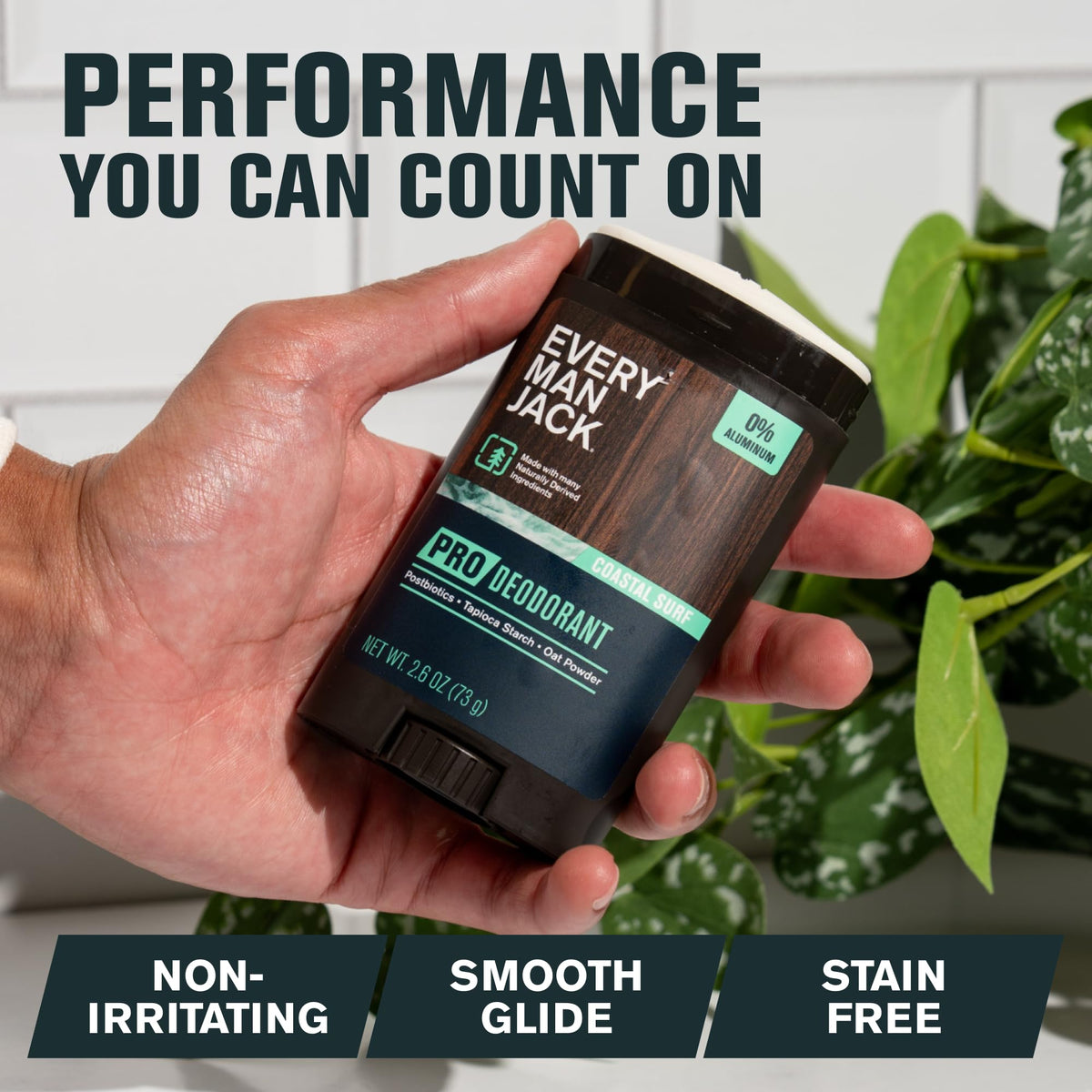 Every Man Jack side label highlighting ingredients and aluminum-free formula