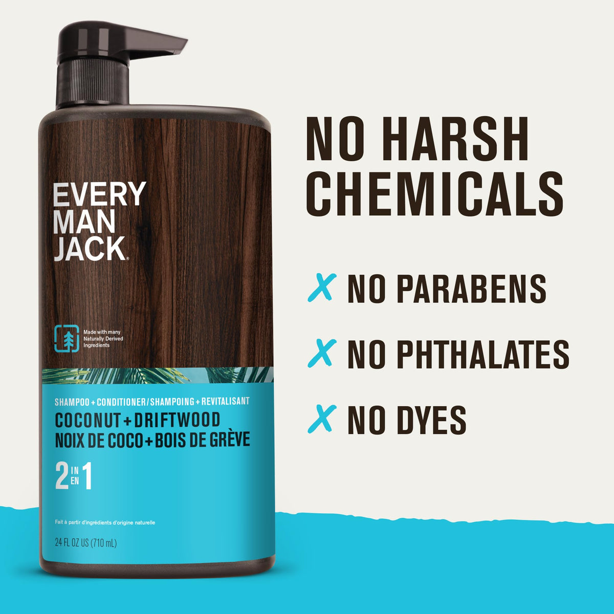 Every Man Jack bottle held in hand showing 24 oz size and portability