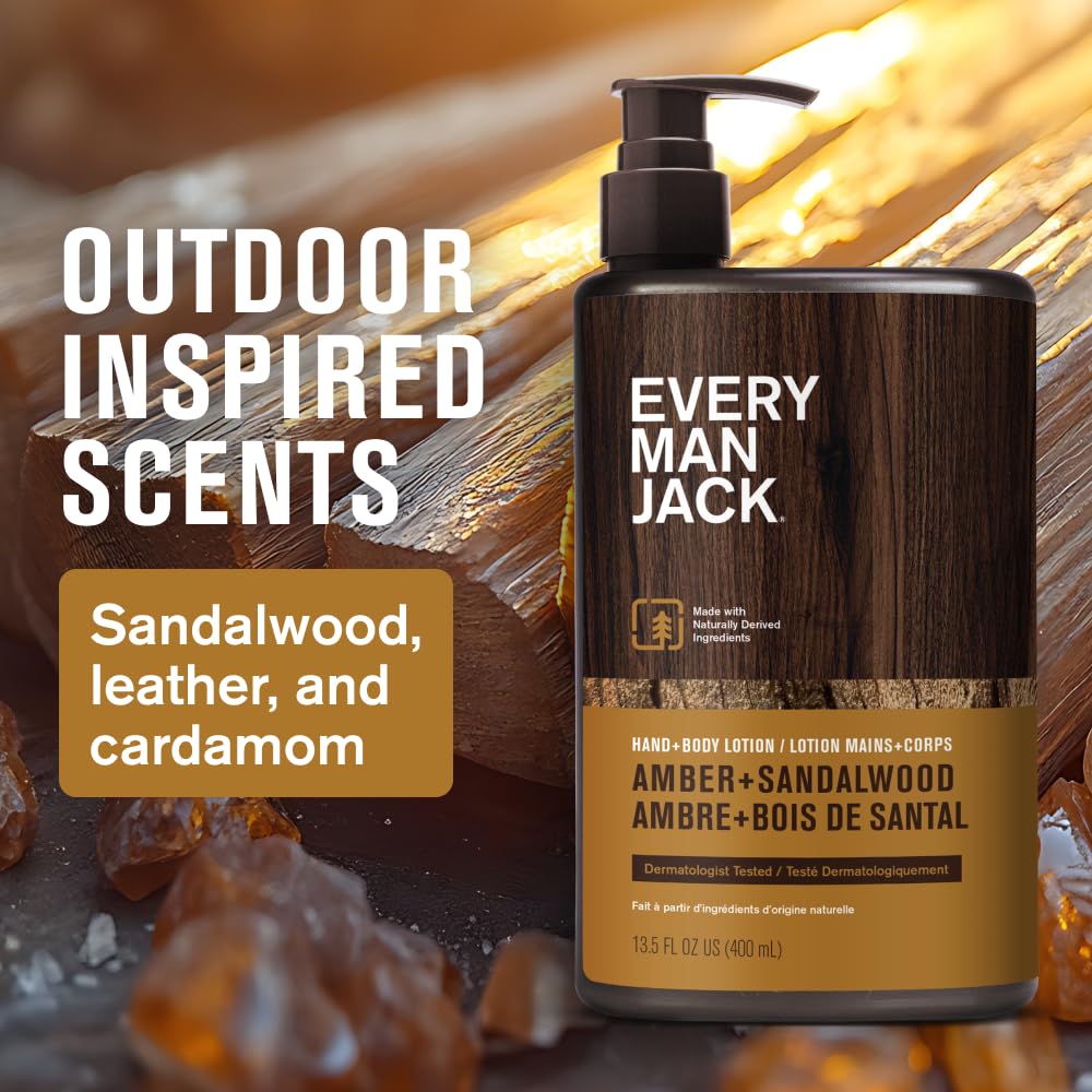 Every Man Jack lotion texture close-up on skin, shows lightweight non-greasy finish