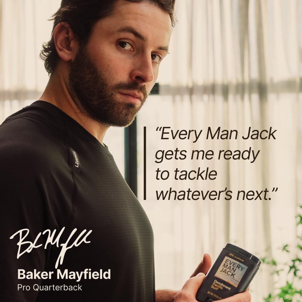 Every Man Jack applying underarm to show quick dry and non-staining benefit