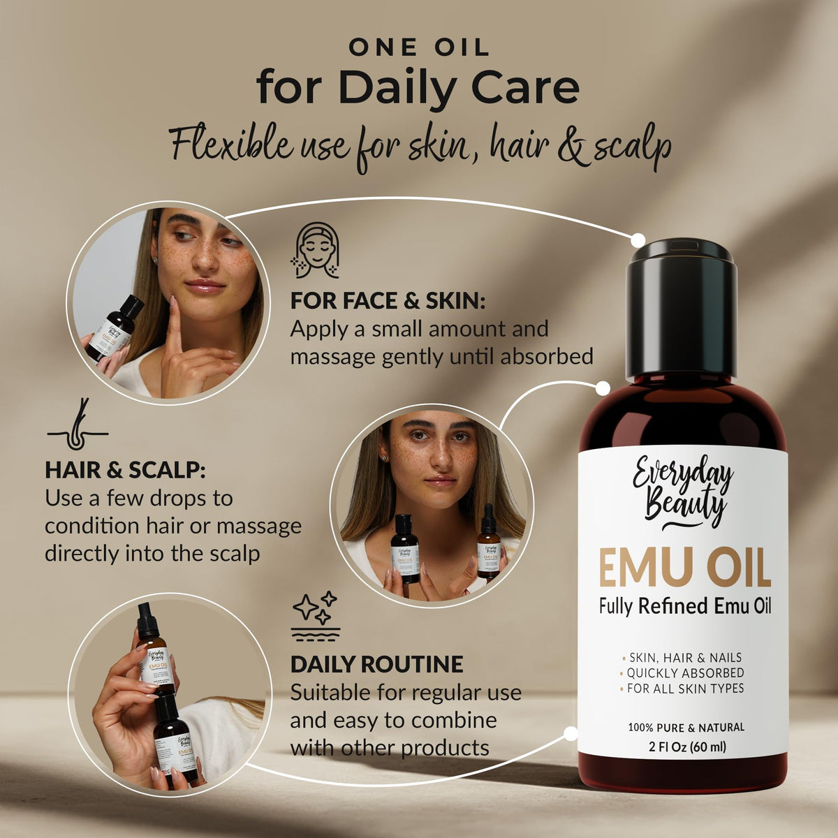 Everyday Beauty applying emu oil to face for added hydration and smoother skin
