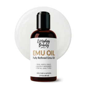 Everyday Beauty bottle front view showing clean label and refined emu oil for hydration