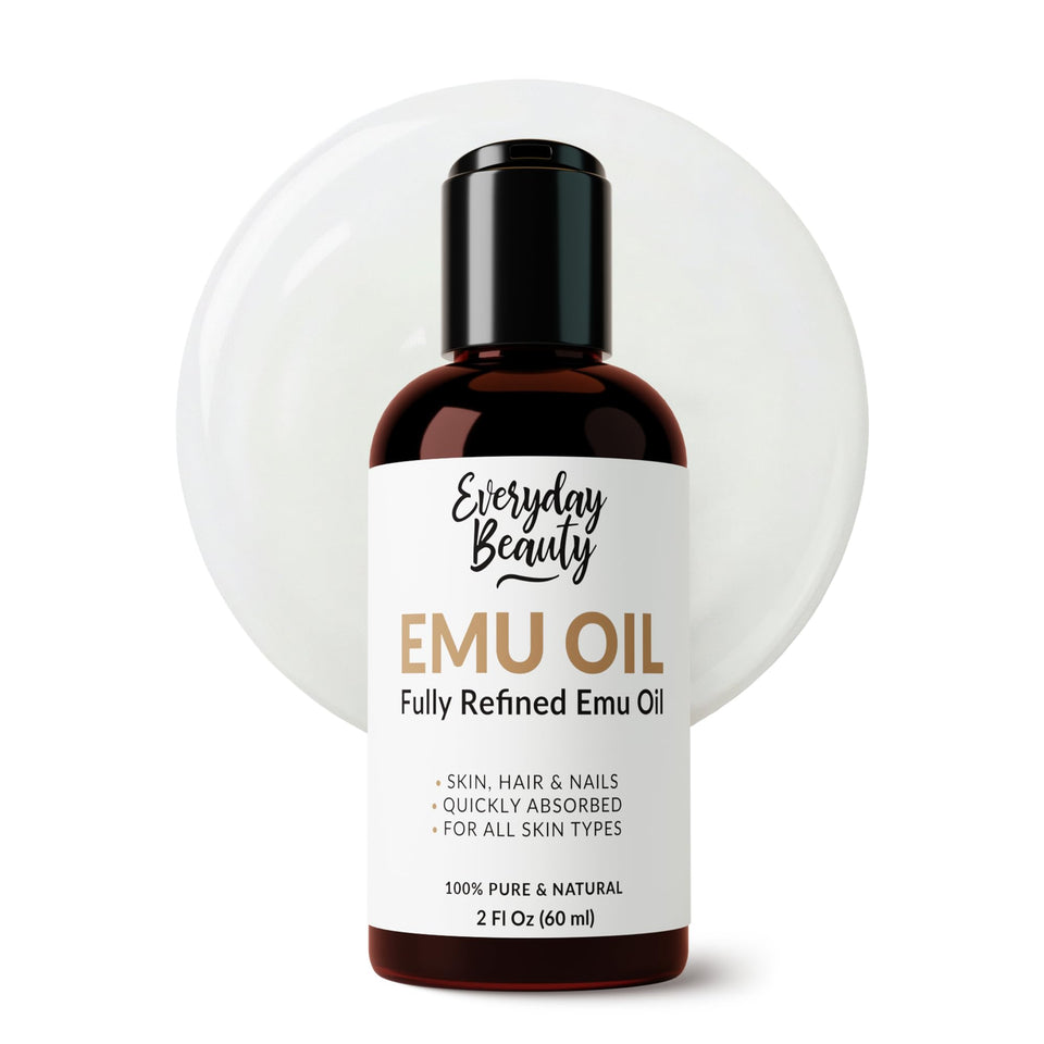 Everyday Beauty bottle front view showing clean label and refined emu oil for hydration