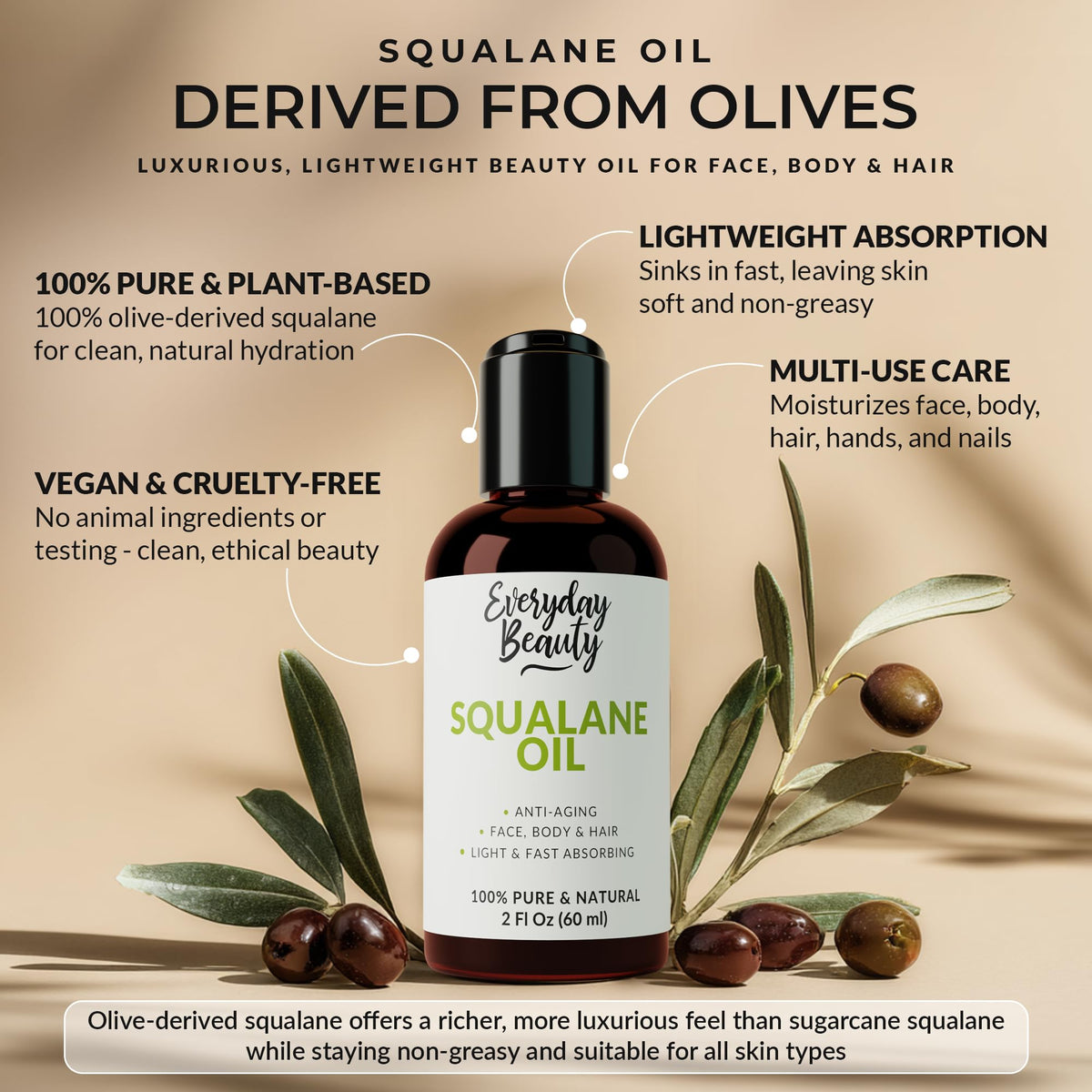 Everyday Beauty dropper dispensing clear squalane oil illustrating precise application benefit