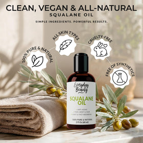 Everyday Beauty bottle on vanity with towel showing daily routine and clean, calm aesthetic
