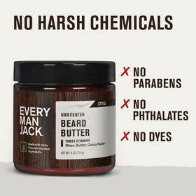 Every Man Jack beard butter on bathroom shelf as grooming routine